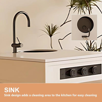 75” - 98” Light Luxury Kitchen Island Includes Log Style Tabletop & Integrated Sink (No Chair)