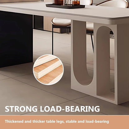 66” - 82” Simple Cozy Kitchen Island Includes Unique Hollow Design Base & Glass Cabinet (No Chair)