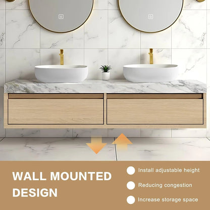 60” - 78” Modern Minimalist Bathroom Vanity Includes Log Style Cabinet