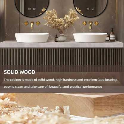 60” - 84” Modern Bathroom Vanity with Striped Wood Cabinet