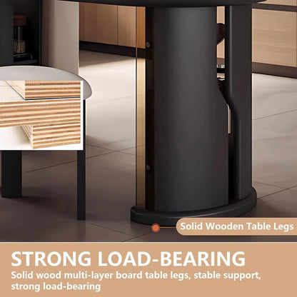 64” - 80” Black Kitchen Island with Mobile Guide Socket & Double-column Table Legs (No Chair)