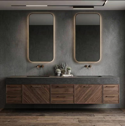 68‘’-96‘’Modern Floating Double Vanity with Dark Stone Top