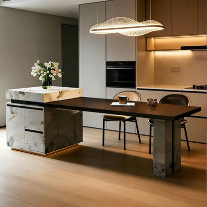 56"-96"Luxury Sintered Stone Kitchen Island with Integrated Dining Table for Kitchen