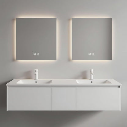 60”-84”Double Sink Floating Bathroom Vanity, White Modern Cabinet with Backlit LED Mirrors