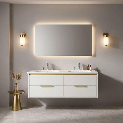 60“-84“Contemporary Bathroom Vanity with Integrated Sink Top & Smart LED Mirror