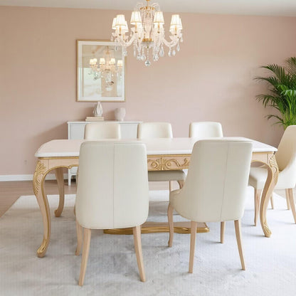 60"-80"French Style Dining Table with Gold Carved Legs, Elegant Rectangular Kitchen Table