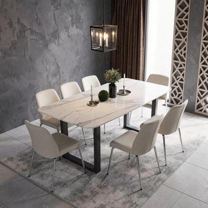 56"-96"Modern White Marble Dining Table, Sleek Rectangular Table with Sturdy Metal Legs