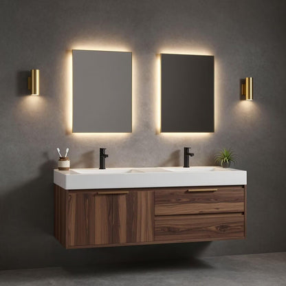 60”-84“Wall-Mounted Bathroom Vanity with Integrated Sink Top & Soft-Close Storage