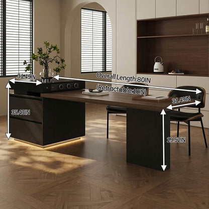 56"-96"Modern Wood Kitchen Island with Integrated Dining Table & LED Lighting