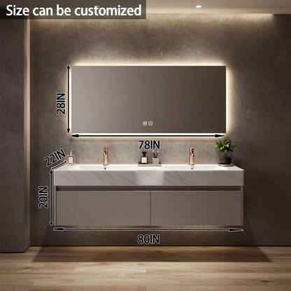 60"-84"Contemporary Bathroom Vanity with Touch Control LED Mirror & Soft-Close Doors