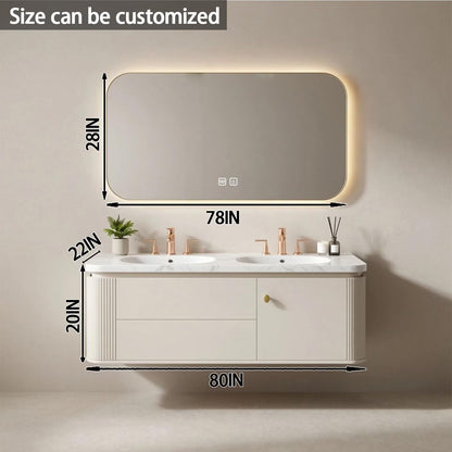 60"-84"Luxury Curved Bathroom Vanity with Double Basin & Smart LED Lighted Mirror