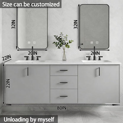 60"-84"Modern Minimalist Bathroom Vanity with Marble Countertop & Double Sinks