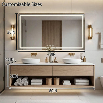60“-96”Modern Floating Bathroom Vanity with Open Shelf & Gold Hardware