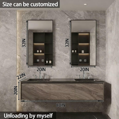 60"-84"Luxury Modern Bathroom Vanity with Black Stone Top & Smart Storage Mirrors