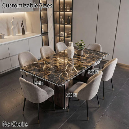 56"-96"Modern Black Gold Marble Dining Table, Rectangular Kitchen Table with Sturdy Wooden Legs for Dining Room