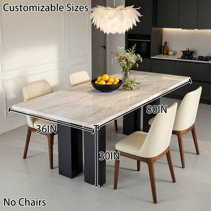 56"-96"Modern Light Marble Dining Table, Contemporary Table with Sleek Black Pedestal Base