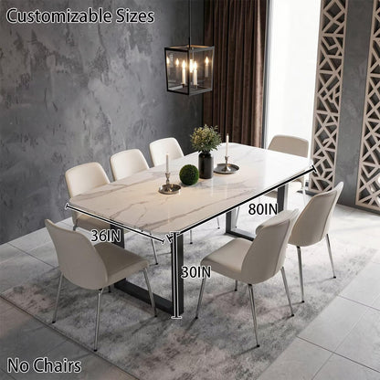 56"-96"Modern White Marble Dining Table, Sleek Rectangular Table with Sturdy Metal Legs
