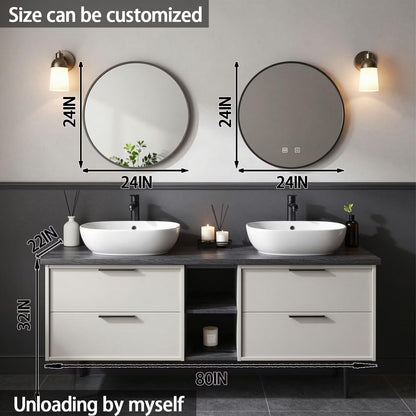 60"-84"Modern Bathroom Vanity Set with Two-Tone Cabinet & Dual Round Smart Mirrors