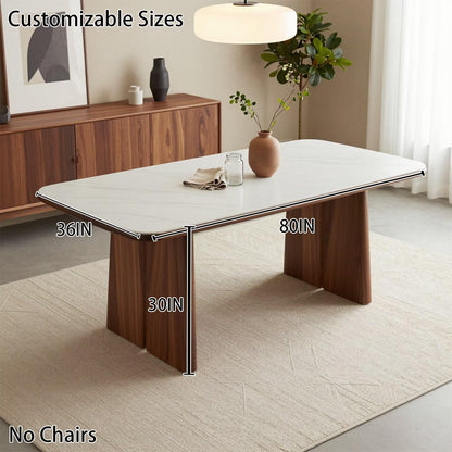 56"-96"Modern White Stone Top Dining Table, Rectangular Table with Walnut Wood Base