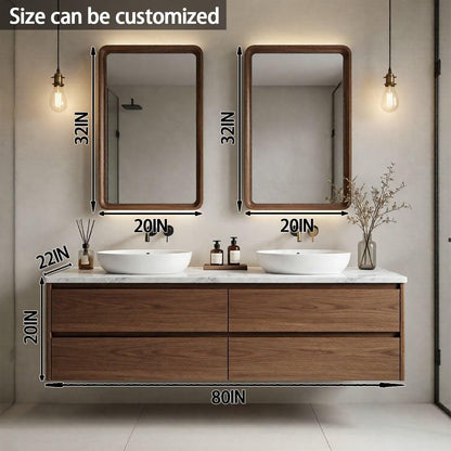 60"-84"Modern Wall-Mounted Bathroom Vanity with White Countertop & Double Vessel Sinks