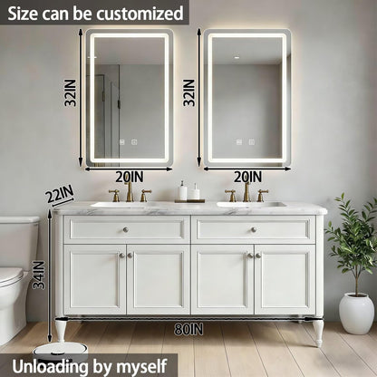 60”-84”Double Sink Freestanding Vanity with LED Mirrors, Off-White Cabinet & Marble Top