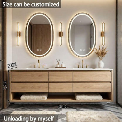 60"-84"Modern Light Wood Bathroom Vanity with Storage Drawers & Dual Smart LED Mirrors