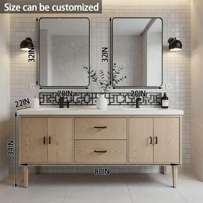 60“-96”Light Oak Freestanding Bathroom Vanity Set with Black Hardware