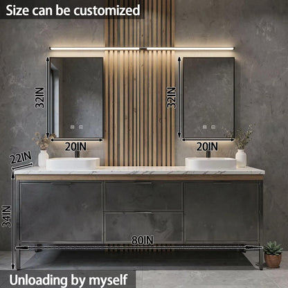 60"-84"Modern Concrete-Look Bathroom Vanity Set with Dual Sinks & Metal Frame