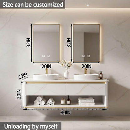 60"-84"Wall Mounted Bathroom Vanity with Double Sinks & Open Towel Shelf