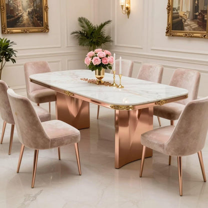56"-96"Luxury White Marble Dining Table with Rose Gold Frame for 6-8 People