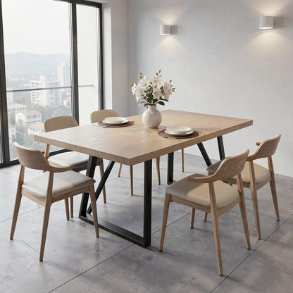56"-88"Natural Oak Dining Table with Black Metal Frame for 4-6 People