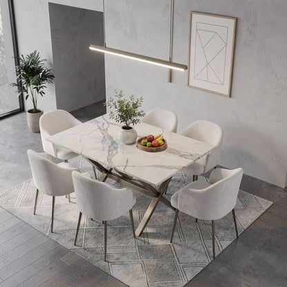 56"-88"Modern Rectangular Dining Table with Marble Top & Gold Crisscross Legs