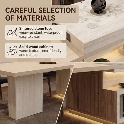 80"-96"Travertine Kitchen Island with Integrated Dining Table & Open Storage Shelves
