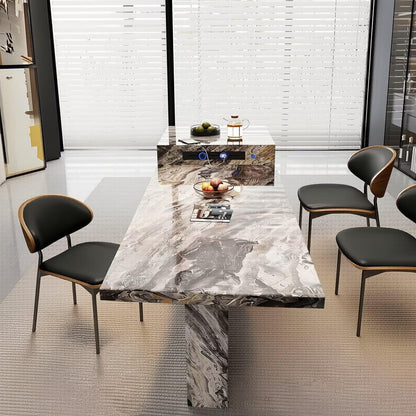 80"-96"Luxury Marble Kitchen Island with Dining Table, Built-in Charging Station & LED Light
