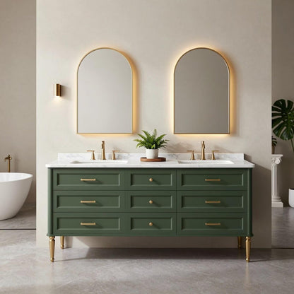 60"-96"Vintage Green Bathroom Vanity with Double Sink & Arched LED Mirrors