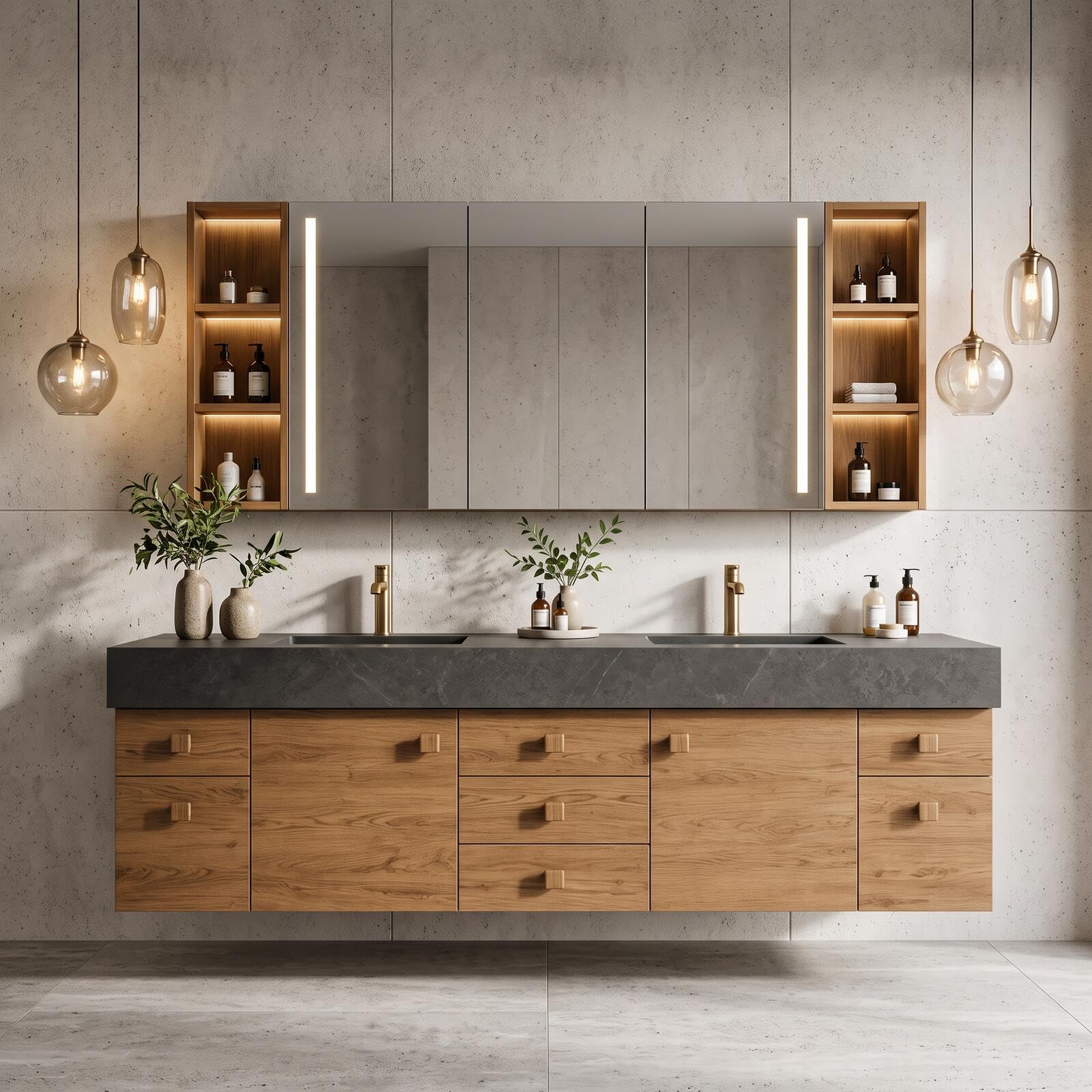 52''-110'' Luxurious Bathroom Vanity Sinks Set with Brown Finish and Storage Space