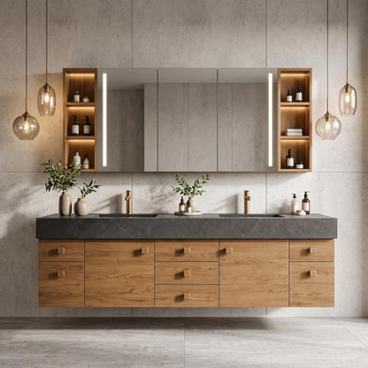 52''-110'' Luxurious Bathroom Vanity Sinks Set with Brown Finish and Storage Space