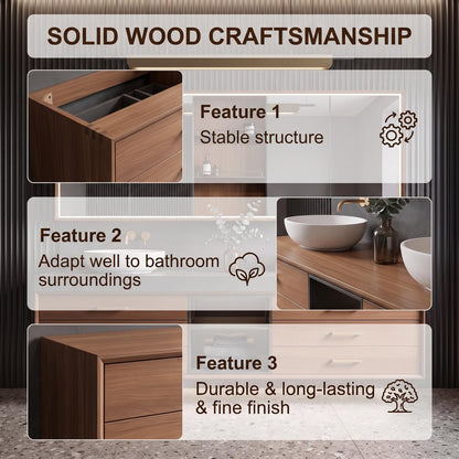 52‘’-110‘’ Modern Bathroom Vanity Sinks Set with Open Storage Space