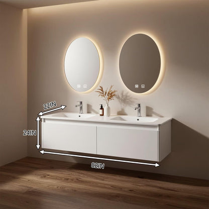 60”-96”Modern Wall Mounted Bathroom Vanity with Matte White Finish & Dual LED Mirrors
