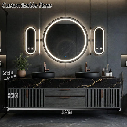 60"-96"Luxury Bathroom Vanity Set with Black Marble Countertop & Storage Drawers