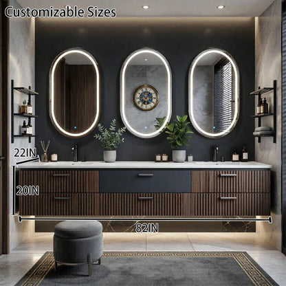 60"-96"Contemporary Fluted Bathroom Vanity with Double Sinks & Storage Drawers