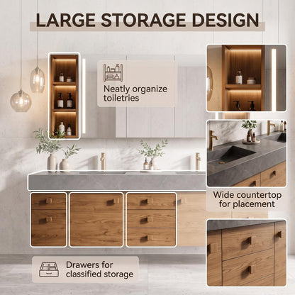 52''-110'' Luxurious Bathroom Vanity Sinks Set with Brown Finish and Storage Space