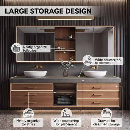 52‘’-110‘’ Modern Bathroom Vanity Sinks Set with Open Storage Space