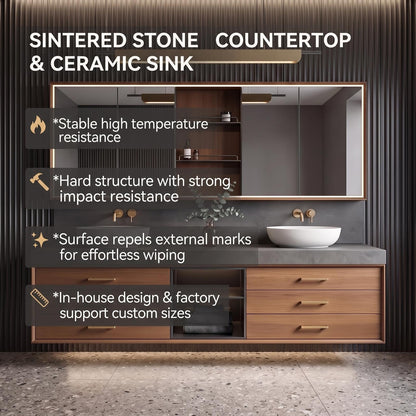 52‘’-110‘’ Modern Bathroom Vanity Sinks Set with Open Storage Space