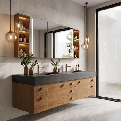 52''-110'' Luxurious Bathroom Vanity Sinks Set with Brown Finish and Storage Space