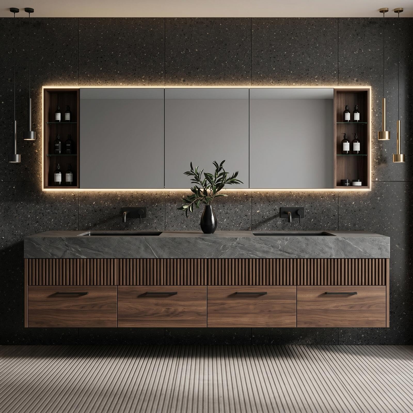 60” - 96”Modern Floating Vanity with Dual Basins