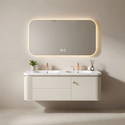 60"-84"Luxury Curved Bathroom Vanity with Double Basin & Smart LED Lighted Mirror