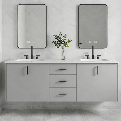 60"-84"Modern Minimalist Bathroom Vanity with Marble Countertop & Double Sinks