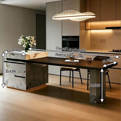 56"-96"Luxury Sintered Stone Kitchen Island with Integrated Dining Table for Kitchen