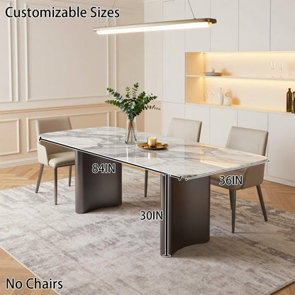 56"-96"Modern Marble Dining Table, Rectangular White Marble Table with Sleek Metal Legs